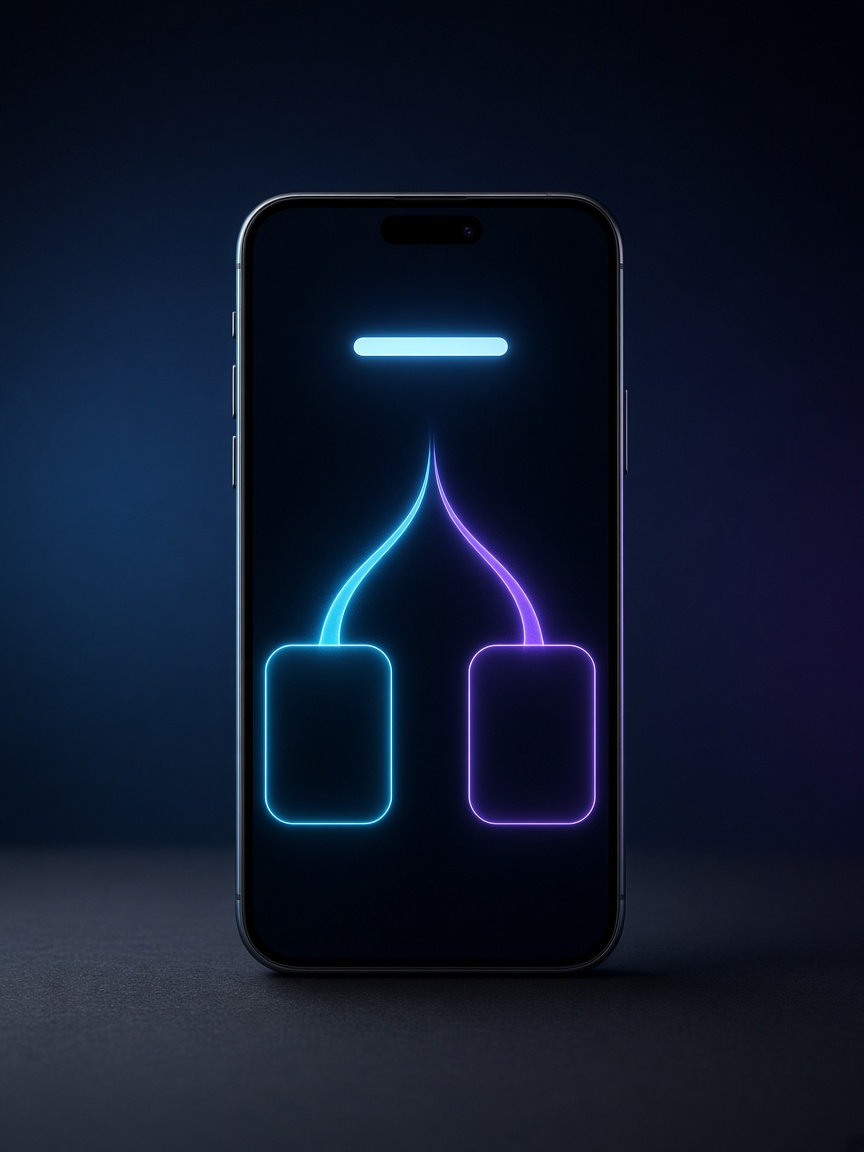 A phone showing one signal splitting toward two destinations.